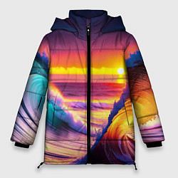Куртка зимняя женская Волны на закате, цвет: 3D-черный