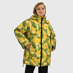 Куртка зимняя женская Летний паттерн с ананасами, цвет: 3D-черный — фото 2