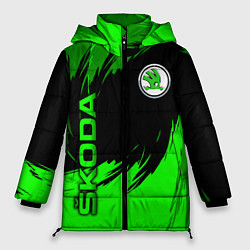 Куртка зимняя женская Шкода - зеленые штрихи, цвет: 3D-светло-серый