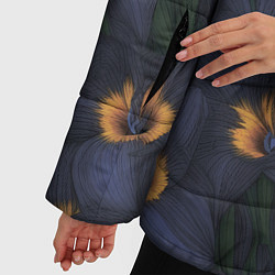 Куртка зимняя женская Темно-синие цветы, цвет: 3D-светло-серый — фото 2