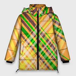 Куртка зимняя женская Желто-зеленый геометрический ассиметричный узор, цвет: 3D-светло-серый