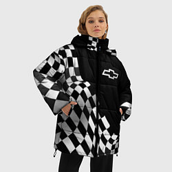 Куртка зимняя женская Chevrolet racing flag, цвет: 3D-черный — фото 2