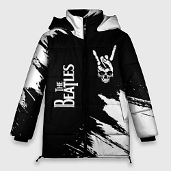 Куртка зимняя женская The Beatles и рок символ на темном фоне, цвет: 3D-черный