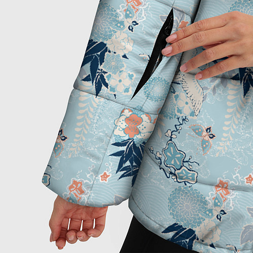 Женская зимняя куртка Японский паттерн с журавлем / 3D-Светло-серый – фото 5