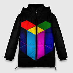 Куртка зимняя женская Многосторонний цветной куб, цвет: 3D-черный