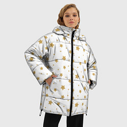 Куртка зимняя женская Бежевые звездочки на белом фоне, цвет: 3D-черный — фото 2