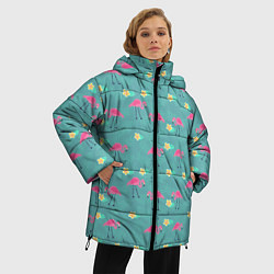 Куртка зимняя женская Летний паттерн с фламинго, цвет: 3D-черный — фото 2