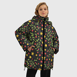 Куртка зимняя женская Листочки и звёзды, цвет: 3D-черный — фото 2