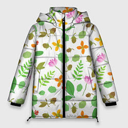 Куртка зимняя женская Цветы и листья, цвет: 3D-красный