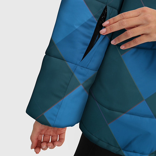 Женская зимняя куртка Синий прямоугольный паттерн / 3D-Светло-серый – фото 5