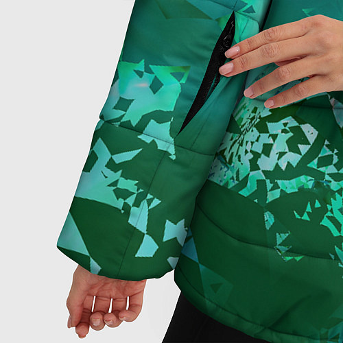 Женская зимняя куртка Зелёные обрывки фигур / 3D-Светло-серый – фото 5