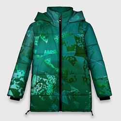 Куртка зимняя женская Зелёные обрывки фигур, цвет: 3D-красный