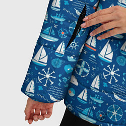 Куртка зимняя женская Кораблики синий фон, цвет: 3D-черный — фото 2