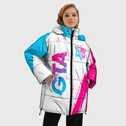 Куртка зимняя женская GTA neon gradient style: надпись, символ, цвет: 3D-черный — фото 2