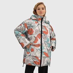 Куртка зимняя женская Птички и маки, цвет: 3D-красный — фото 2