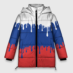 Куртка зимняя женская Флаг России - потёки, цвет: 3D-черный