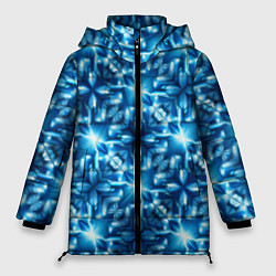 Куртка зимняя женская Светящиеся голубые цветы, цвет: 3D-черный