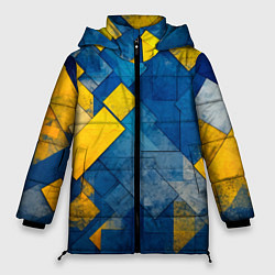 Куртка зимняя женская Синяя и жёлтая геометрия, цвет: 3D-светло-серый