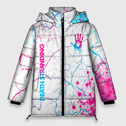 Куртка зимняя женская Death Stranding neon gradient style: надпись, симв, цвет: 3D-черный