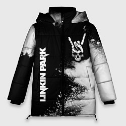 Куртка зимняя женская Linkin Park и рок символ на темном фоне, цвет: 3D-черный