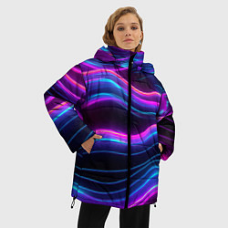 Куртка зимняя женская Фиолетовые неоновые волны, цвет: 3D-черный — фото 2