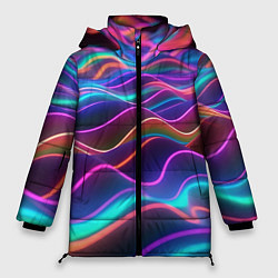 Куртка зимняя женская Синие и фиолетовые волны, цвет: 3D-черный