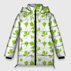 Куртка зимняя женская Зелёные веточки, цвет: 3D-светло-серый