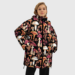 Куртка зимняя женская Грибы в сепии, цвет: 3D-черный — фото 2