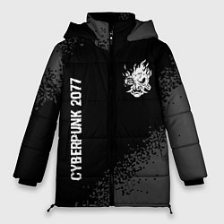 Куртка зимняя женская Cyberpunk 2077 glitch на темном фоне: надпись, сим, цвет: 3D-черный