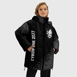 Куртка зимняя женская Cyberpunk 2077 glitch на темном фоне: надпись, сим, цвет: 3D-черный — фото 2