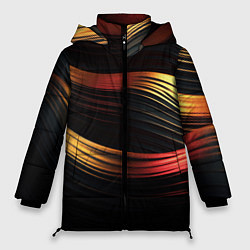 Куртка зимняя женская Золотистые линии абстракт, цвет: 3D-красный