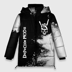 Куртка зимняя женская Depeche Mode и рок символ на темном фоне, цвет: 3D-черный