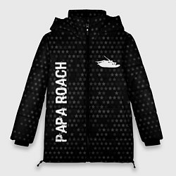 Куртка зимняя женская Papa Roach glitch на темном фоне: надпись, символ, цвет: 3D-черный