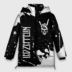 Куртка зимняя женская Led Zeppelin и рок символ на темном фоне, цвет: 3D-черный
