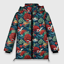 Куртка зимняя женская Рисунок Ирезуми Паттерн, цвет: 3D-красный