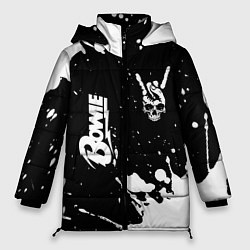 Куртка зимняя женская David Bowie и рок символ на темном фоне, цвет: 3D-черный
