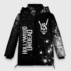 Куртка зимняя женская Hollywood Undead и рок символ на темном фоне, цвет: 3D-черный