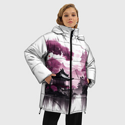 Куртка зимняя женская Японские мотивы - фиолетовый, цвет: 3D-черный — фото 2