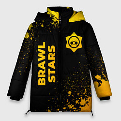 Куртка зимняя женская Brawl Stars - gold gradient: надпись, символ, цвет: 3D-черный