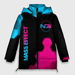 Куртка зимняя женская Mass Effect - neon gradient: надпись, символ, цвет: 3D-черный