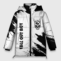 Куртка зимняя женская Fall Out Boy и рок символ на светлом фоне, цвет: 3D-черный