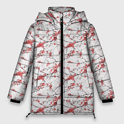 Куртка зимняя женская Паттерн веток с цветами сакуры, цвет: 3D-красный