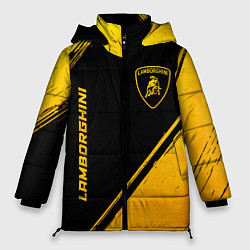 Куртка зимняя женская Lamborghini - gold gradient: надпись, символ, цвет: 3D-черный