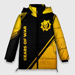 Куртка зимняя женская Gears of War - gold gradient: надпись, символ, цвет: 3D-черный