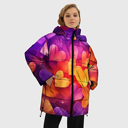 Куртка зимняя женская Разноцветные сердечки, цвет: 3D-светло-серый — фото 2