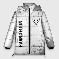 Куртка зимняя женская Evangelion glitch на светлом фоне: надпись, символ, цвет: 3D-черный
