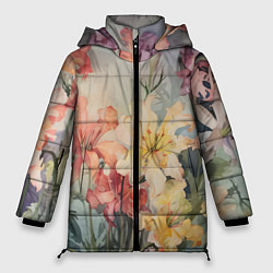 Куртка зимняя женская Акварельные лилии, цвет: 3D-светло-серый