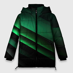 Куртка зимняя женская Черно зеленые полосы, цвет: 3D-красный