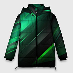 Куртка зимняя женская Black green abstract, цвет: 3D-черный