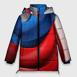 Куртка зимняя женская Абстракция белый синий красный, цвет: 3D-черный